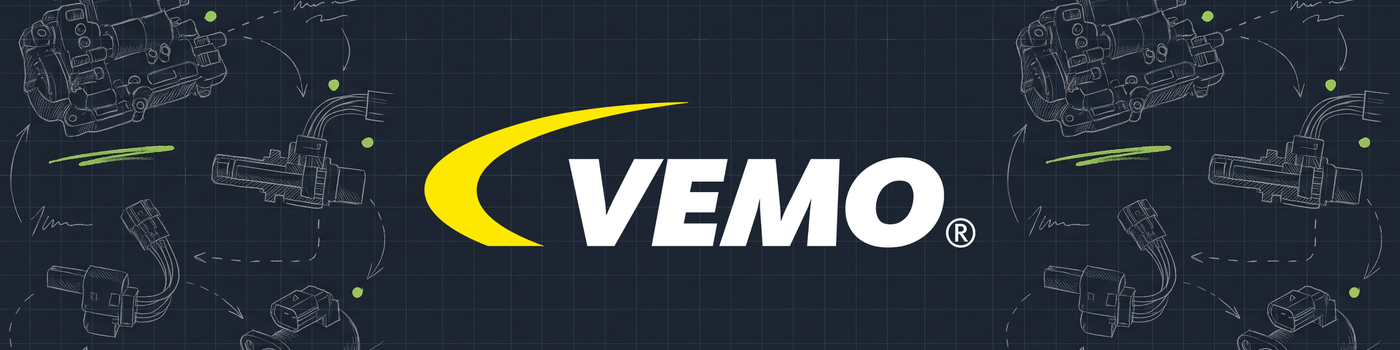 VEMO transmission electronics — blueprint illustration of a mechatronic unit, speed sensor and shift valve