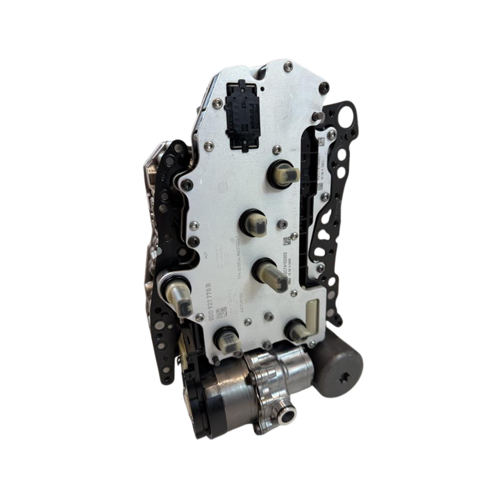 Close-up image of the identification and part number area on a 0DD DQ400e mechatronic unit