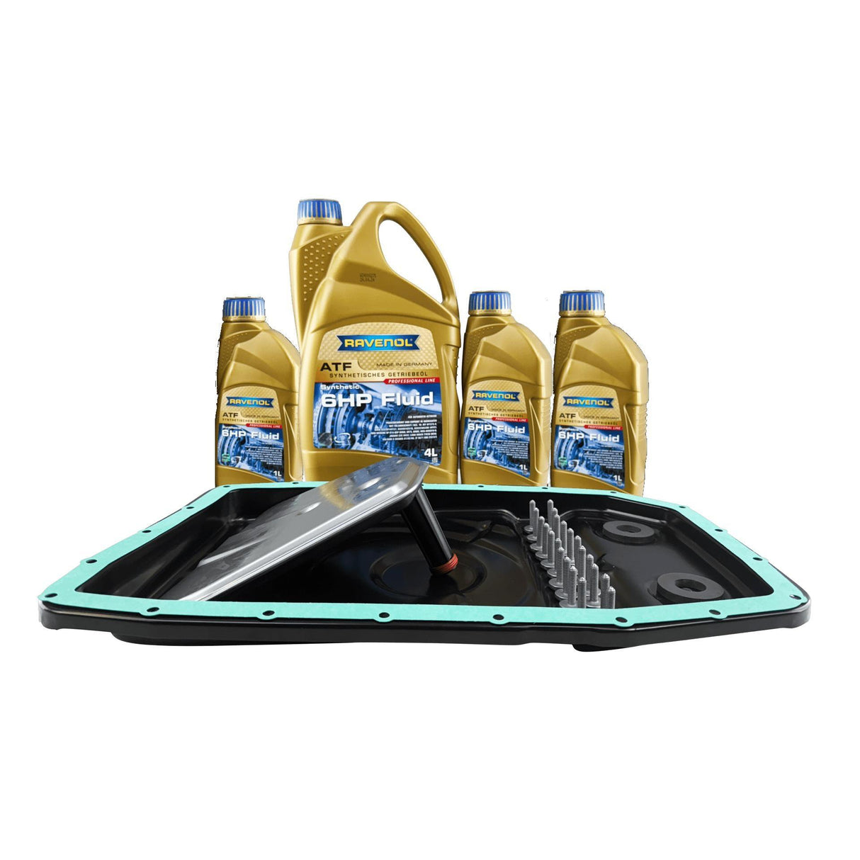 ZF 6HP26 6HP28 Gearbox Service Kit - Revised Metal Oil Pan & 7L ATF Fluid For Land Rover