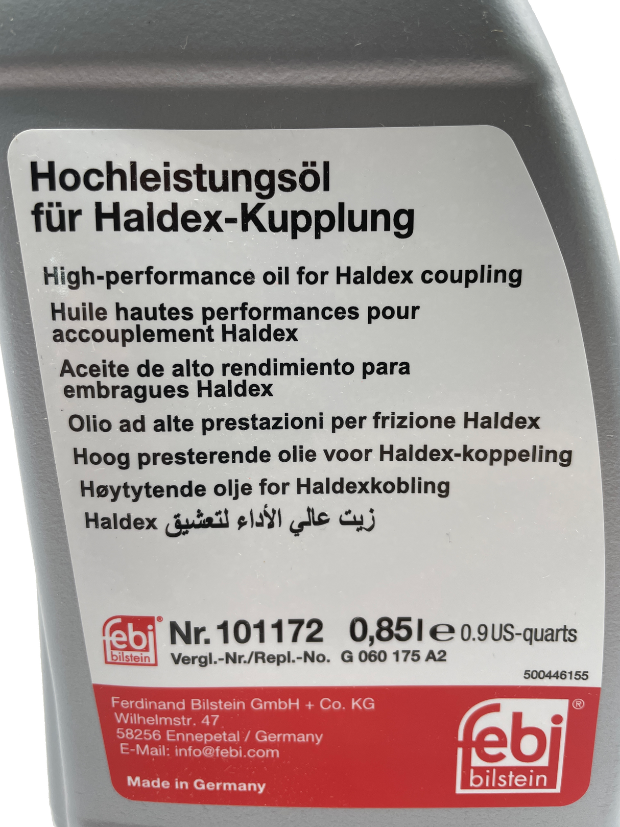 Febi Bilstein High Performance Haldex Oil For Generation 2 + 3 + 4 + 5 101172. Suitable for VW, Audi, SEAT, Skoda, Volvo, Ford, Land Rover and BMW Haldex Couplings. Eco Torque