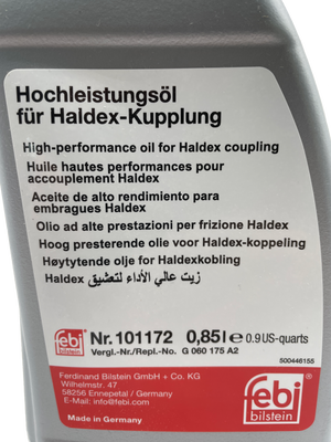 Febi Bilstein High Performance Haldex Oil For Generation 2 + 3 + 4 + 5 101172. Suitable for VW, Audi, SEAT, Skoda, Volvo, Ford, Land Rover and BMW Haldex Couplings. Eco Torque