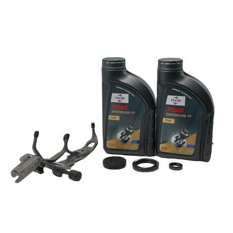 0AM DQ200 DSG 7 SPEED UPGRADED REVERSE SELECTOR FORK KIT INCLUDING INPUT SHAFT SEALS, END CAP, FUCHS 75W TRANSMISSION OIL