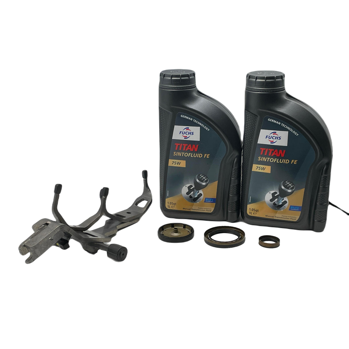 0AM DQ200 DSG 7 SPEED UPGRADED REVERSE SELECTOR FORK KIT INCLUDING INPUT SHAFT SEALS, END CAP, FUCHS 75W TRANSMISSION OIL