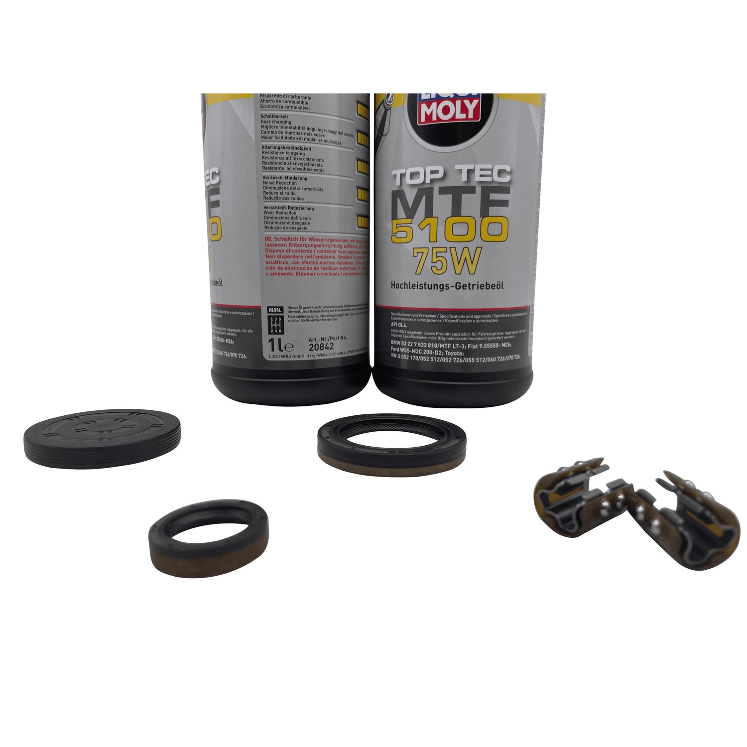 DSG 7 Speed Reverse Selector Fork Slider Bearing Repair Kit 0AM DQ200 Inc Input Shaft Seals End Cap & Liqui Moly Transmission Oil Eco Torque