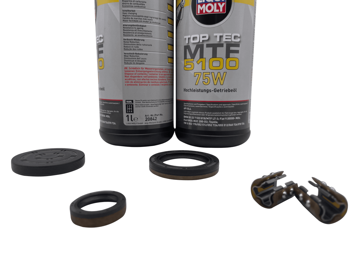 DSG 7 Speed Reverse Selector Fork Slider Bearing Repair Kit 0AM DQ200 Inc Input Shaft Seals End Cap & Liqui Moly Transmission Oil Eco Torque