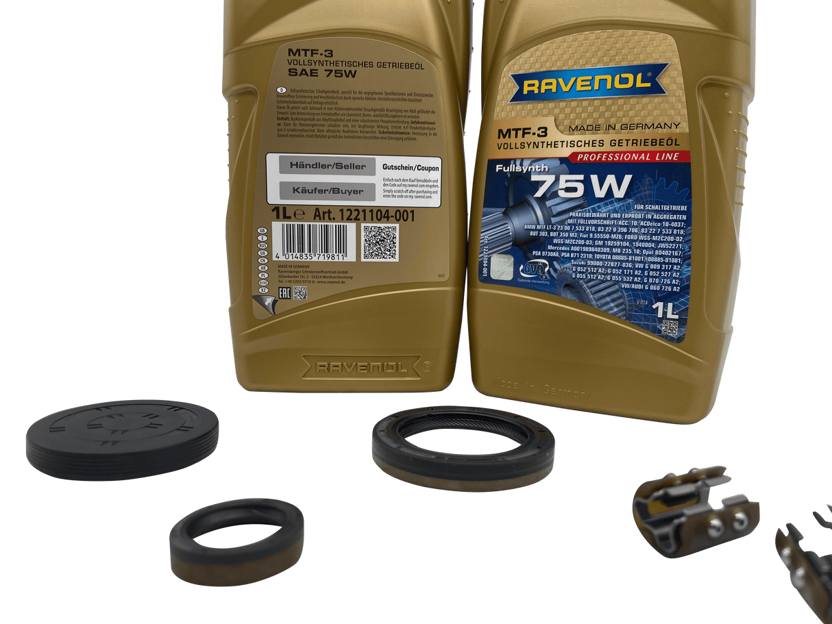 DSG 7 Speed Reverse Selector Fork Slider Bearing Repair Kit 0AM DQ200 Inc Input Shaft Seals End Cap & Ravenol Oil Eco Torque