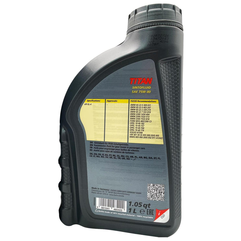 Fuchs Titan Sintofluid SAE 75W-80 Synthetic Manual Transmission Oil 1L Eco Torque