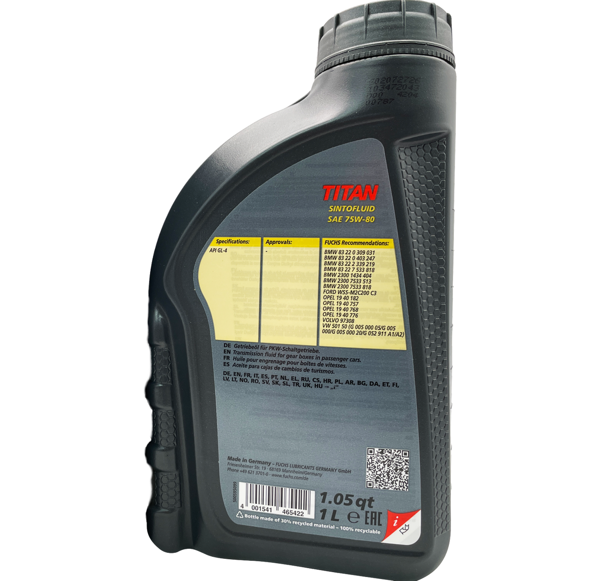 Fuchs Titan Sintofluid SAE 75W-80 Synthetic Manual Transmission Oil 1L Eco Torque