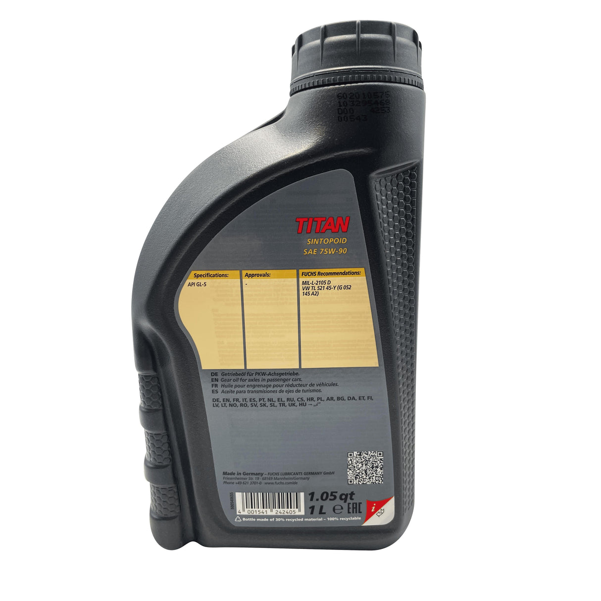 Fuchs Titan Sintopoid SAE 75w-90 Synthetic Rear Axle Transmission Oil Eco Torque