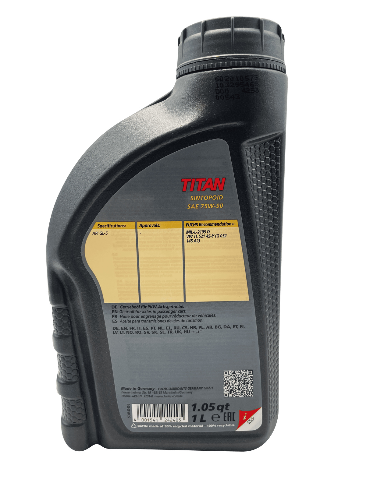 Fuchs Titan Sintopoid SAE 75w-90 Synthetic Rear Axle Transmission Oil Eco Torque