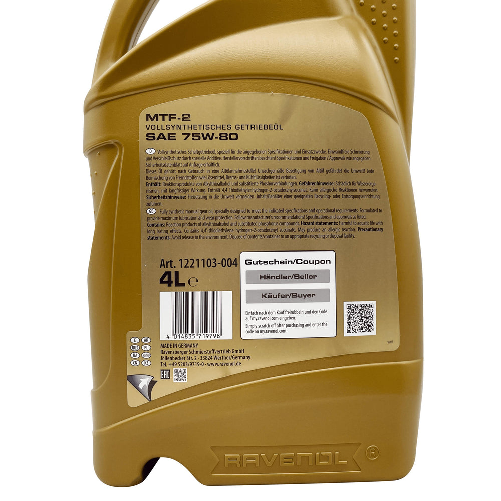Ravenol MTF-2 75w-80 Fully Synthetic Manual Gearbox Oil 4L Eco Torque