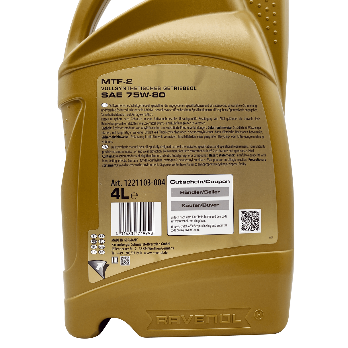 Ravenol MTF-2 75w-80 Fully Synthetic Manual Gearbox Oil 4L Eco Torque