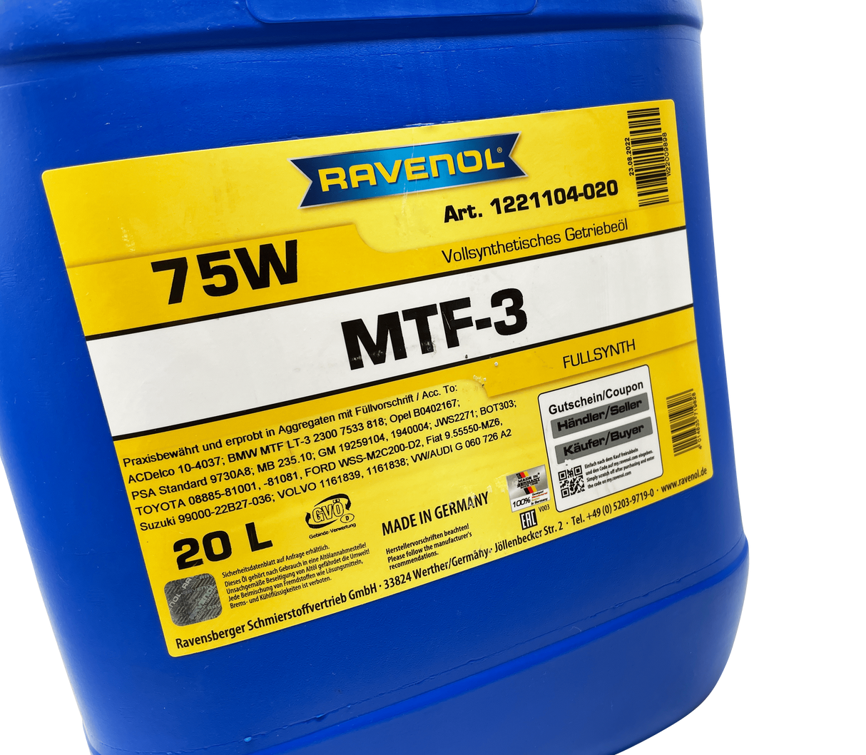 Ravenol MTF-3 75W Fully Synthetic Transmission Fluid Eco Torque
