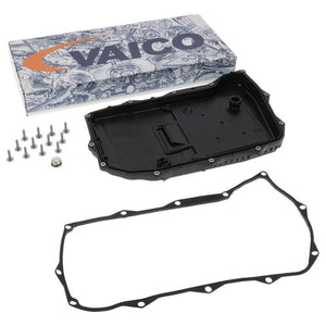 VAICO V10-4360 8HP65A 0D5 sump pan angled view — OE ref 0D5 398 009 C