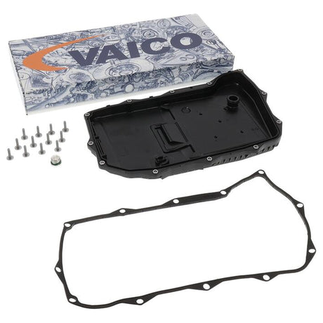 VAICO V10-4360 8HP65A 0D5 sump pan angled view — OE ref 0D5 398 009 C