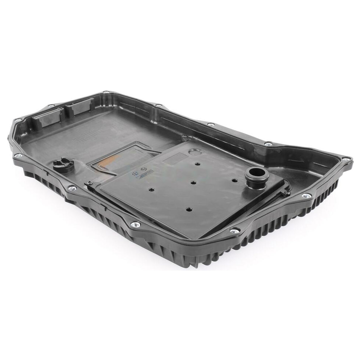 VAICO V10-4360 8HP65A automatic gearbox sump pan — 3/4 view for Audi SEAT Skoda VW